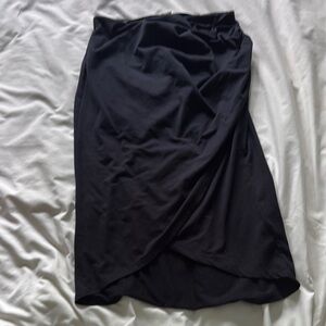 Black Asymmetrical Wrap Midi Skirt